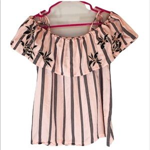 2/$30 - Loft - Pink & Black Striped Off the Shoulder Top Women’s Size S